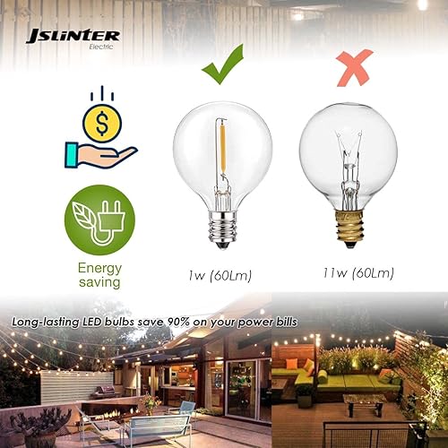 Miniatura 9 de Jslinter Paquete de 25 bombillas LED G40 de repuesto, 1 W (equivalente a 11 W), 60 LM, 2200 K blanco cálido, inastillable, base de tornillo E12,