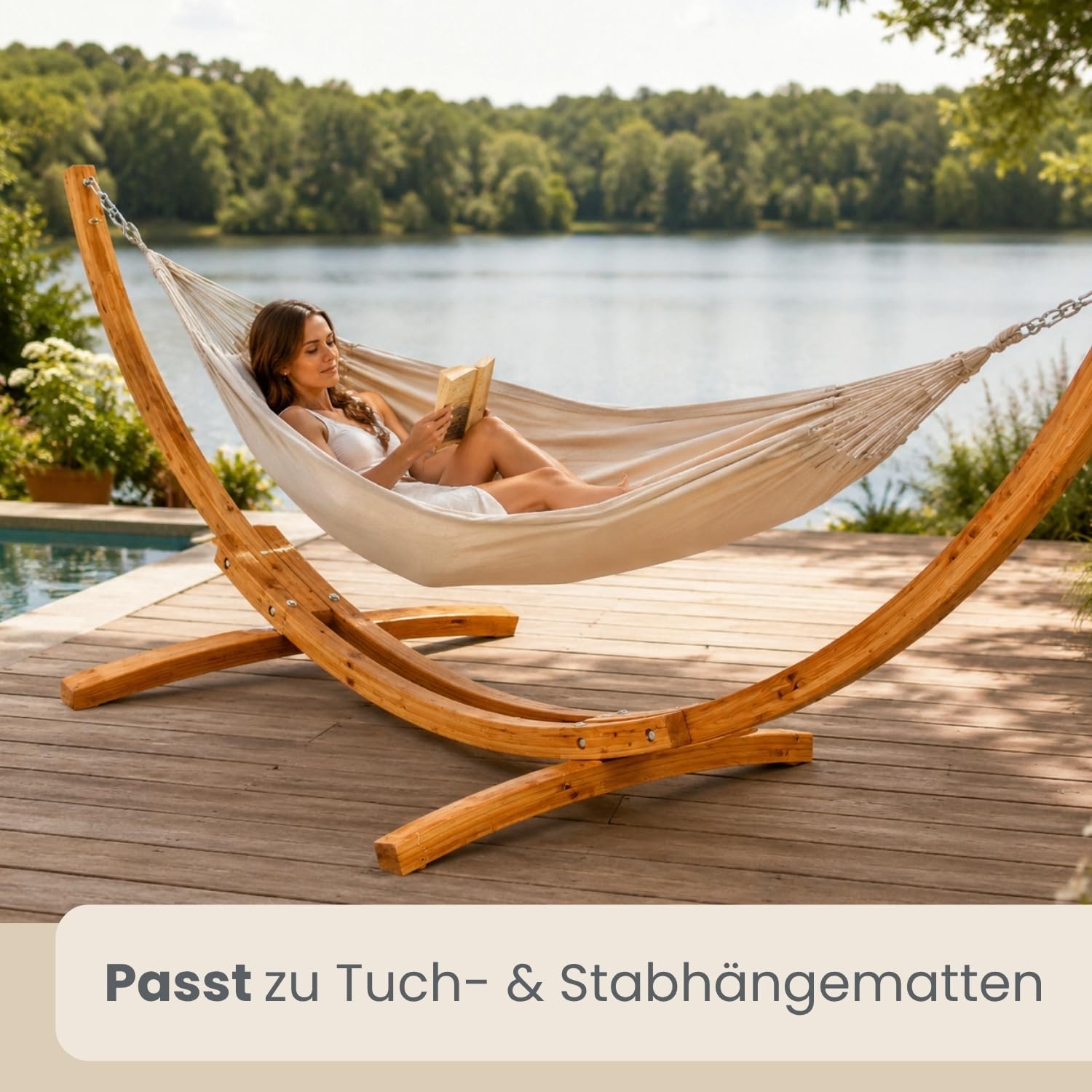 AMANKA XL Hängemattengestell 325 cm – stabiles Outdoor Holzgestell für Hängematten bis 2 Personen – wetterfester Holzständer für Garten Terrasse oder 