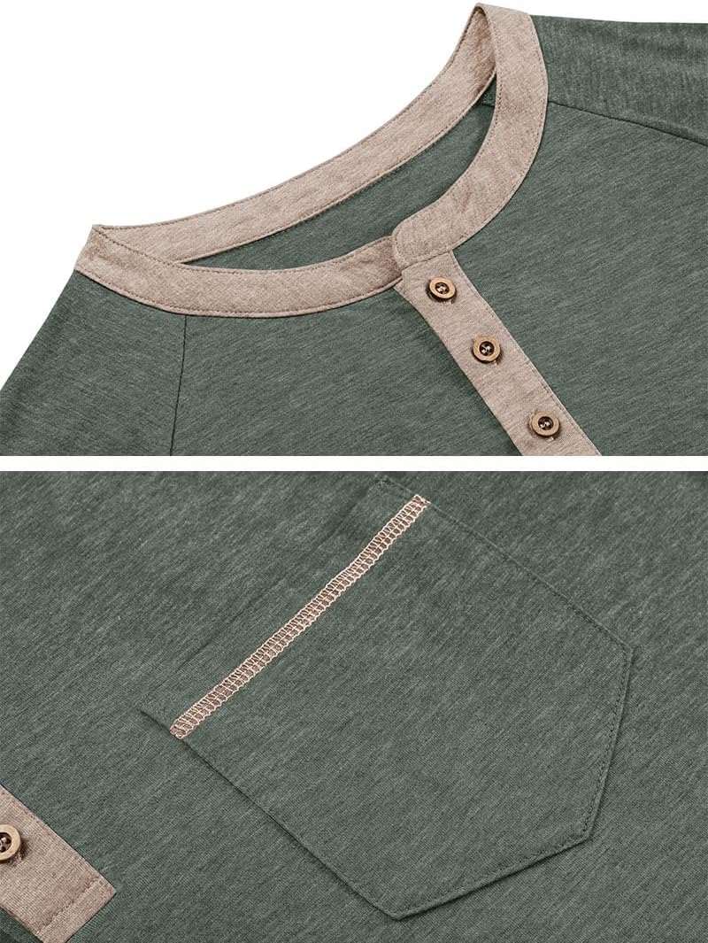 Mens Henley Shirts Long Sleeve Casual Button Basic T-Shirts Classic Vintage Tee Shirts with Pocket - Image 5