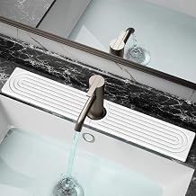 DK177 Diatomite Fast Drying Faucet Mat for Kitchen Sink, Water Absorbing Stone Tray, Faucet Splash Guard for Bathroom Counter, White, 23.6" x 4"