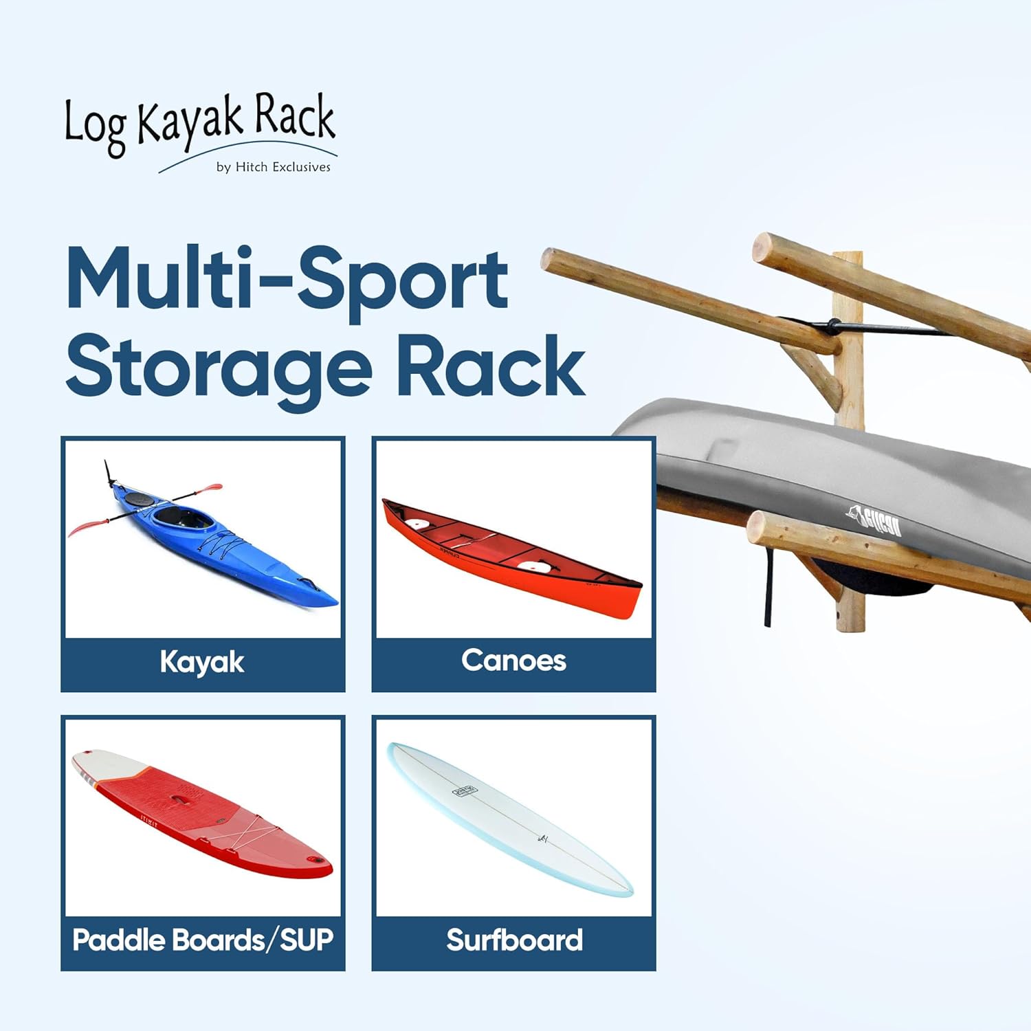 Wall-Mount 2-Place Log Kayak Storage Rack, Surfboard Garage Storages, Canoe Wall Racks, Surf Racks, Kayaks Wall Mount, Garage Canoe Storages