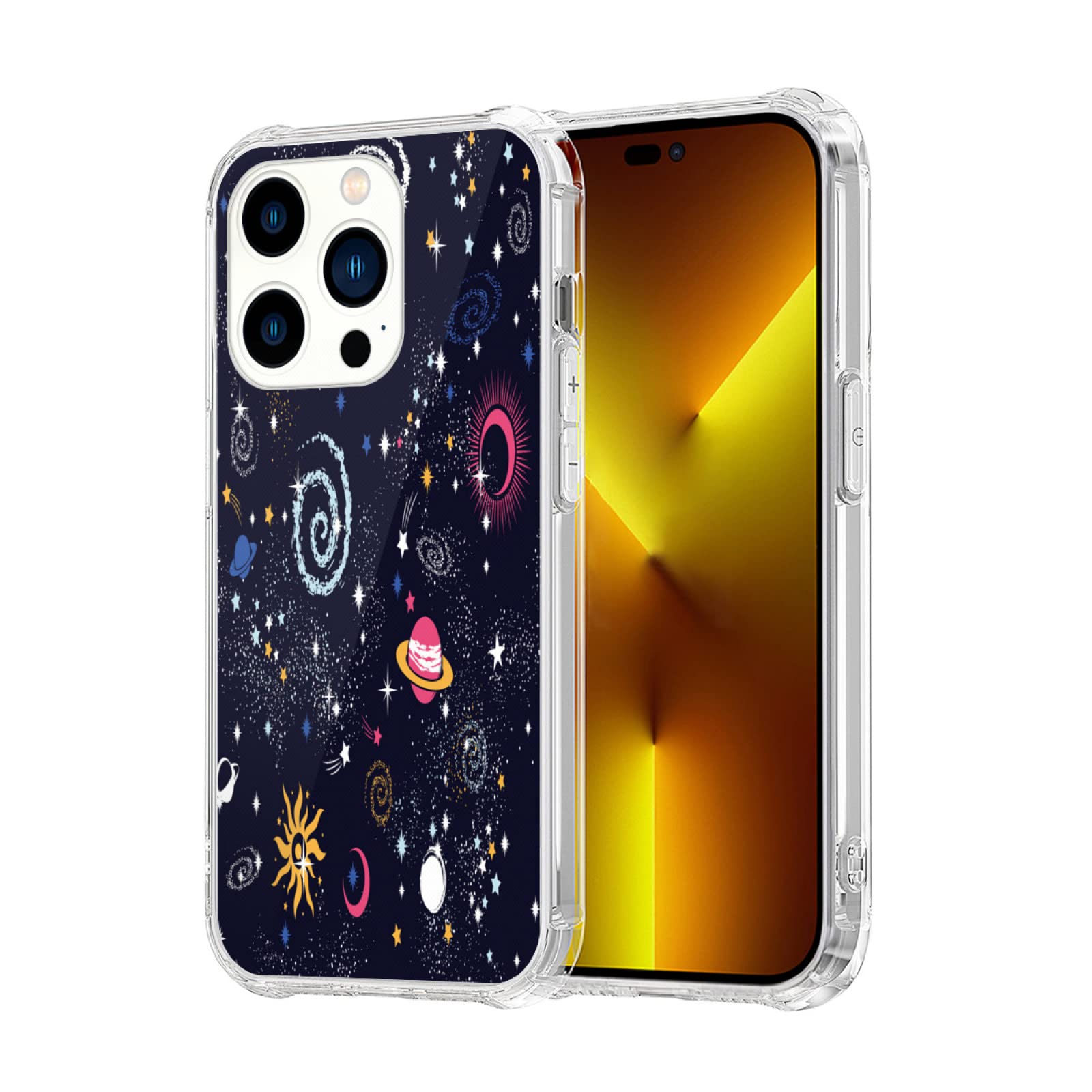 SEEKJOYS Funny Universe Print Compatible with iPhone 14 Pro Clear CaseStar Moon Full Body Protection Ultra Thin Shockproof Phone Case for iPhone 14 Pro 2022 (Clear)
