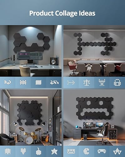 Miniatura 9 de Paneles de espuma acústica, hexagonal 3D de doble grosor de 1.57 pulgadas y 2.75 pulgadas, azulejos absorbentes de sonido para estudio, habitación,