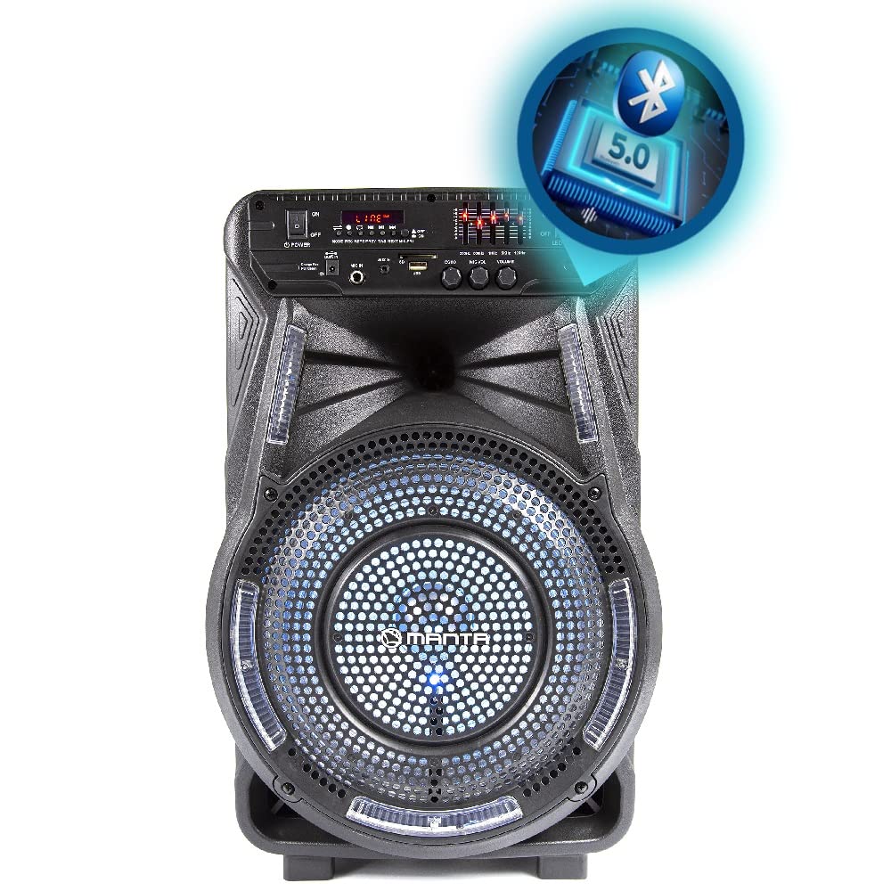 MANTA Altavoz Bluetooth Karaoke SPK5033 - Amplificador Digital, Efectos de luz LED RGB Discoteca, Bluetooth 5.0, Ecualizador, TWS, grabación, Radio FM, Karaoke - 36 x 29.2 x 54.2