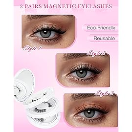 Natural Look Magnetic Eyelashes Kit, 3 Pairs Reusable Double Sided Magnetic Lashes With Applicator and Mirror, Easy To Wear And Remove, No Glue Needed Strip Lashes, Black Faux Cils by EMEDA