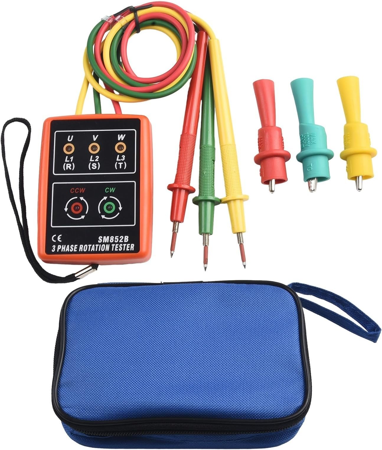 SM852B 3 Phase Tester with LED Indicator and Buzzer Alarm, Phase Rotation Detector for AC Voltage 60V-600V, Portable Phase Direction Meter