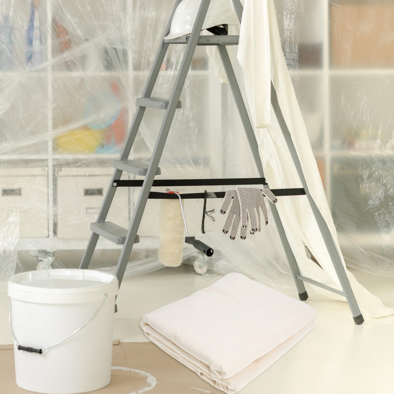 LIFKOME Copertura in Cotone Beige per Pavimenti e Mobili, Telo Lavabile Resistente per Protezione da Macchie, per Progetti Fai-da-te e Ristrutturazioni