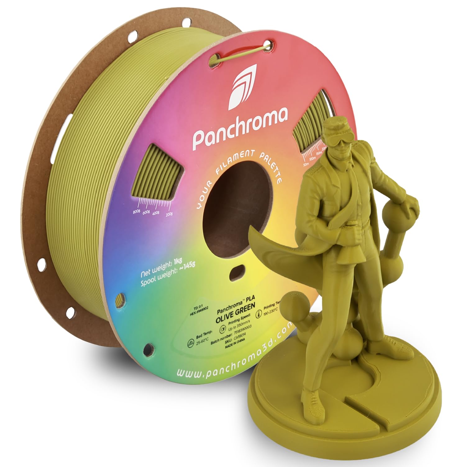 Panchroma PLA Olive Green 3D Printer Filament, 1.75mm, 1kg Spool, Easy to Print, High Speed Printing, Tangle Free, AMS Compatible, Perfect for Toys,