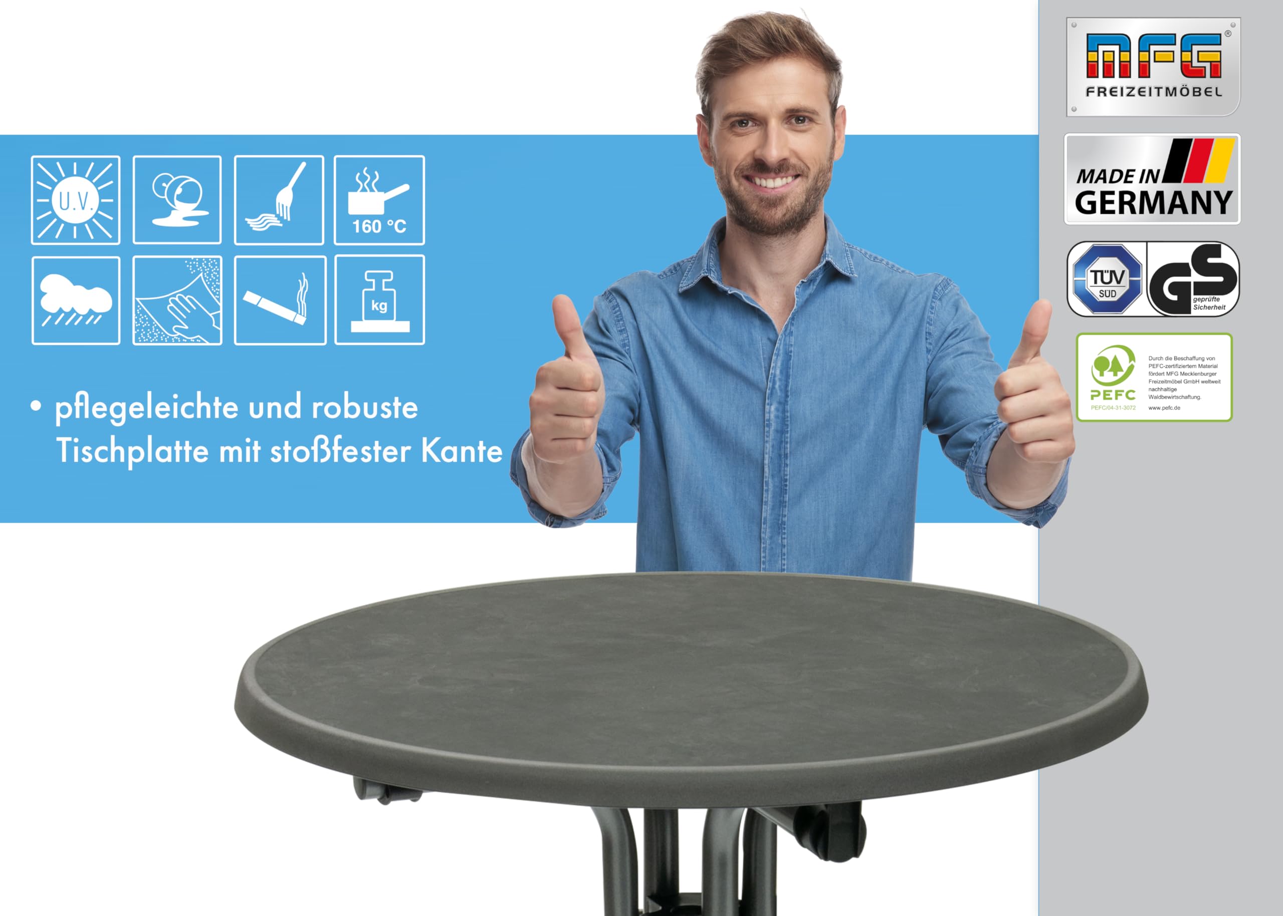 MFG Stehtisch d=70 cm, klappbar, anthrazit/Schiefer