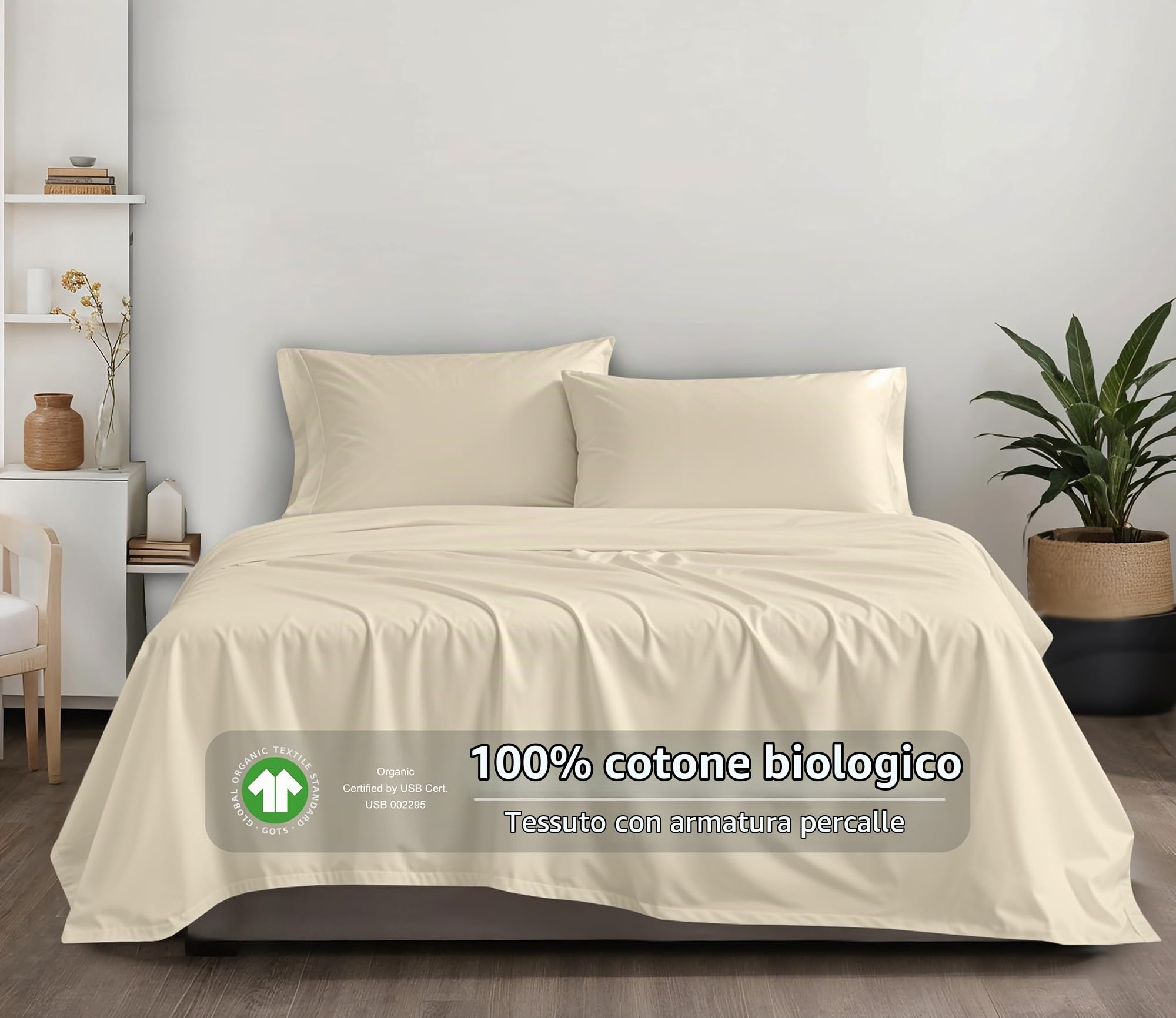 Ruvanti Set di lenzuola in 100% cotone biologico per letto matrimoniale, 4 pezzi, biancheria da letto in percalle morbido e traspirante, con tasca profonda standard alberghiera da 40,6 cm, sensazione