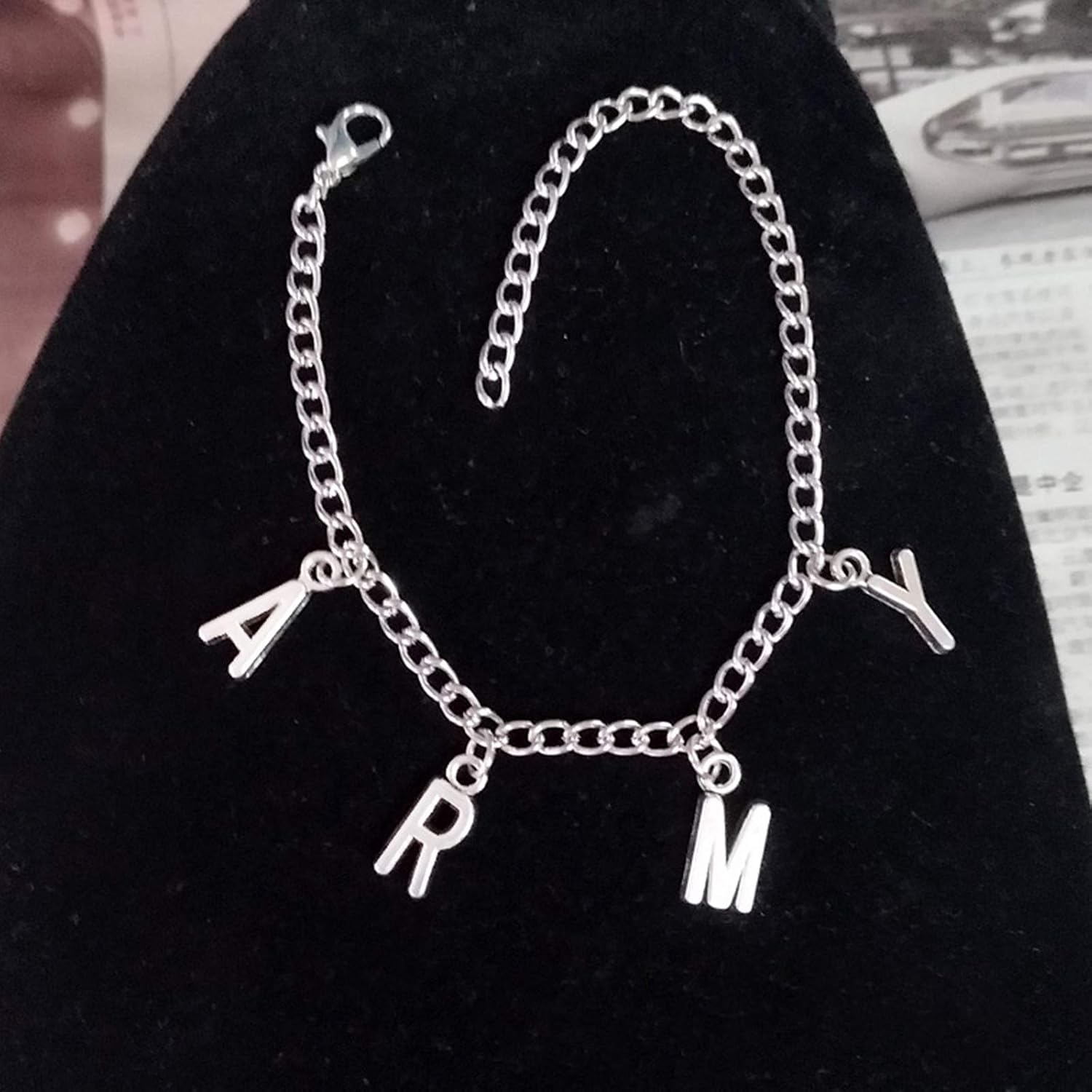 XHBTS Necklace Bangtan Boys Army A.R.M.Y Pendant and Bracelet with Mini Cloth and Mini Box, Silver - Image 4