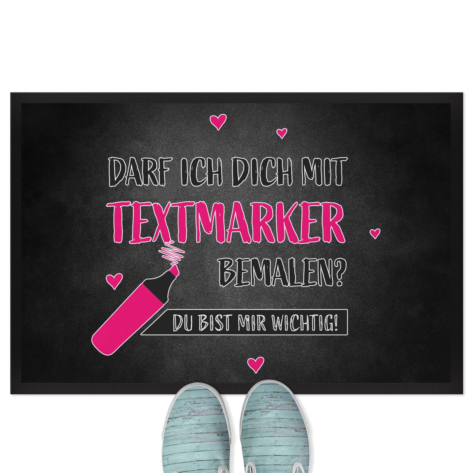 JUNIWORDS Fußmatte, Darf ich Dich mit Textmarker bemalen? Du bist Mir wichtig!, 90 x 60 cm, mit Gummirand (1008834)