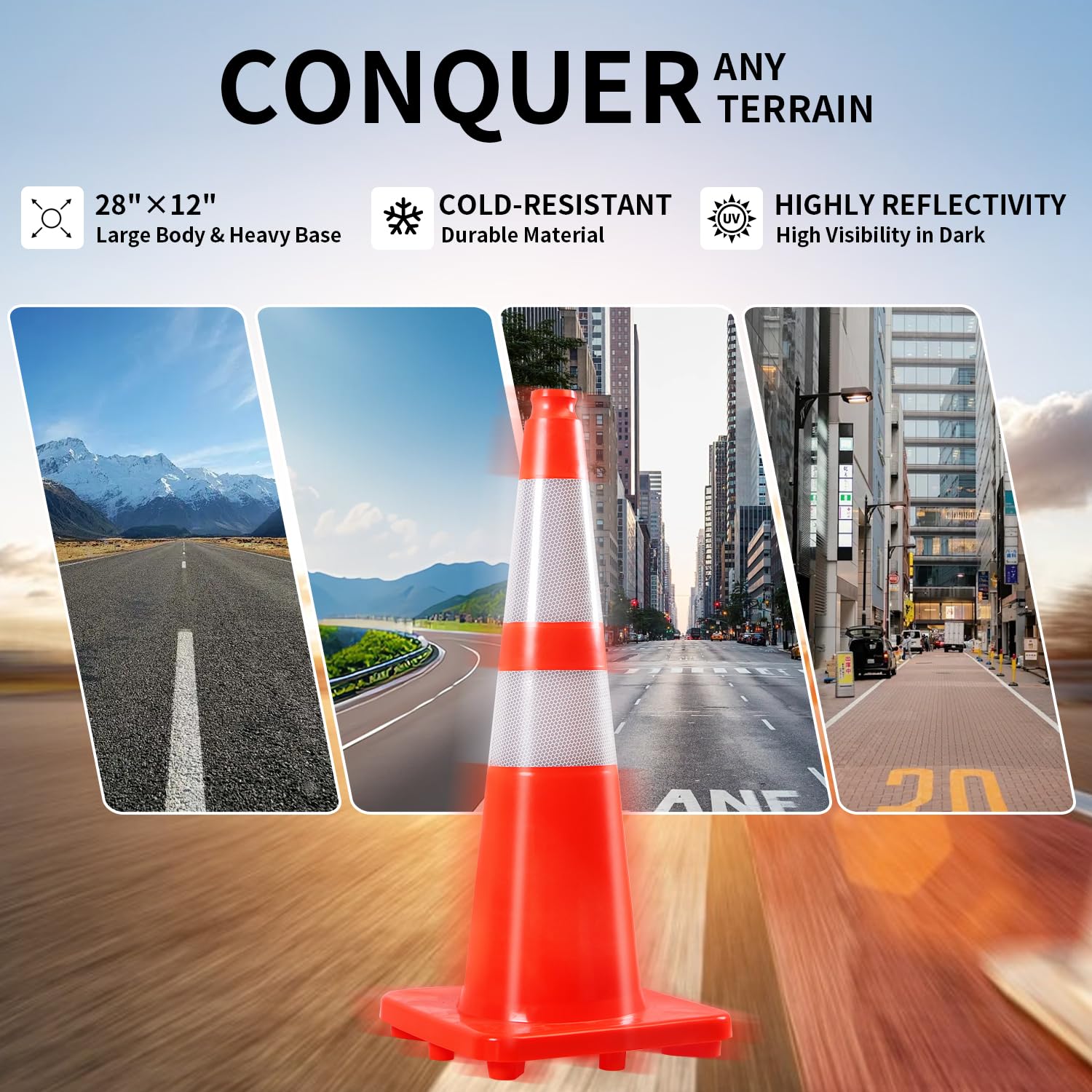 BESEA 8 Pack Traffic Cones 28 inch Construction Cones Orange Safety Cones with Reflective Collars, Perfect for Traffic Control, Road Parking, Construction Events