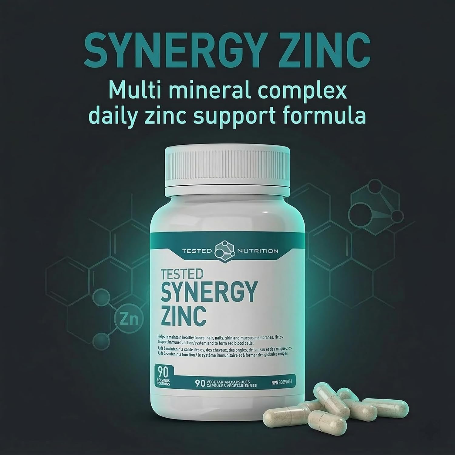 Synergy Zinc Capsules | Bioavailable Zinc, Copper, Selenium & Biotin | Improved Recovery, Immune Support, Maintenance of Bones, Hair, Nails, Skin | 90 Servings (90 Capsules)