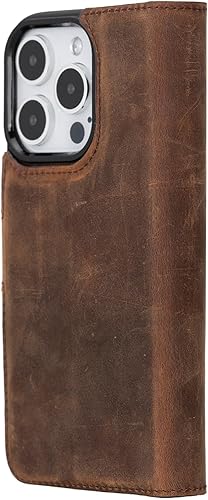 Miniatura 5 de Soil - Funda de piel tipo cartera compatible con iPhone 15 Pro Max, funda de cuero de grano completo, funda desmontable con ranuras para tarjetas,