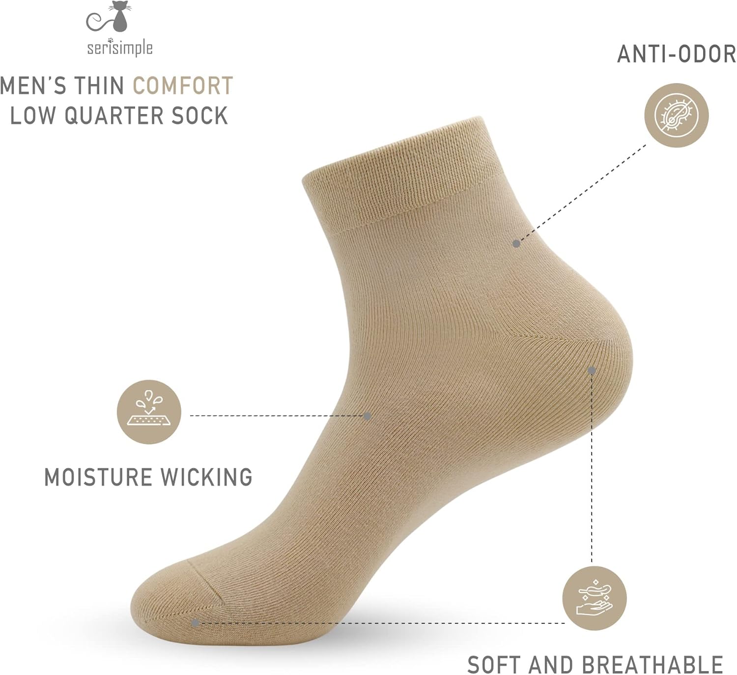 SERISIMPLE Viscose Bamboo Men's Breathable Quarter Thin Ankle High Socks - Comfort Cool Soft 5 Pairs - Image 4