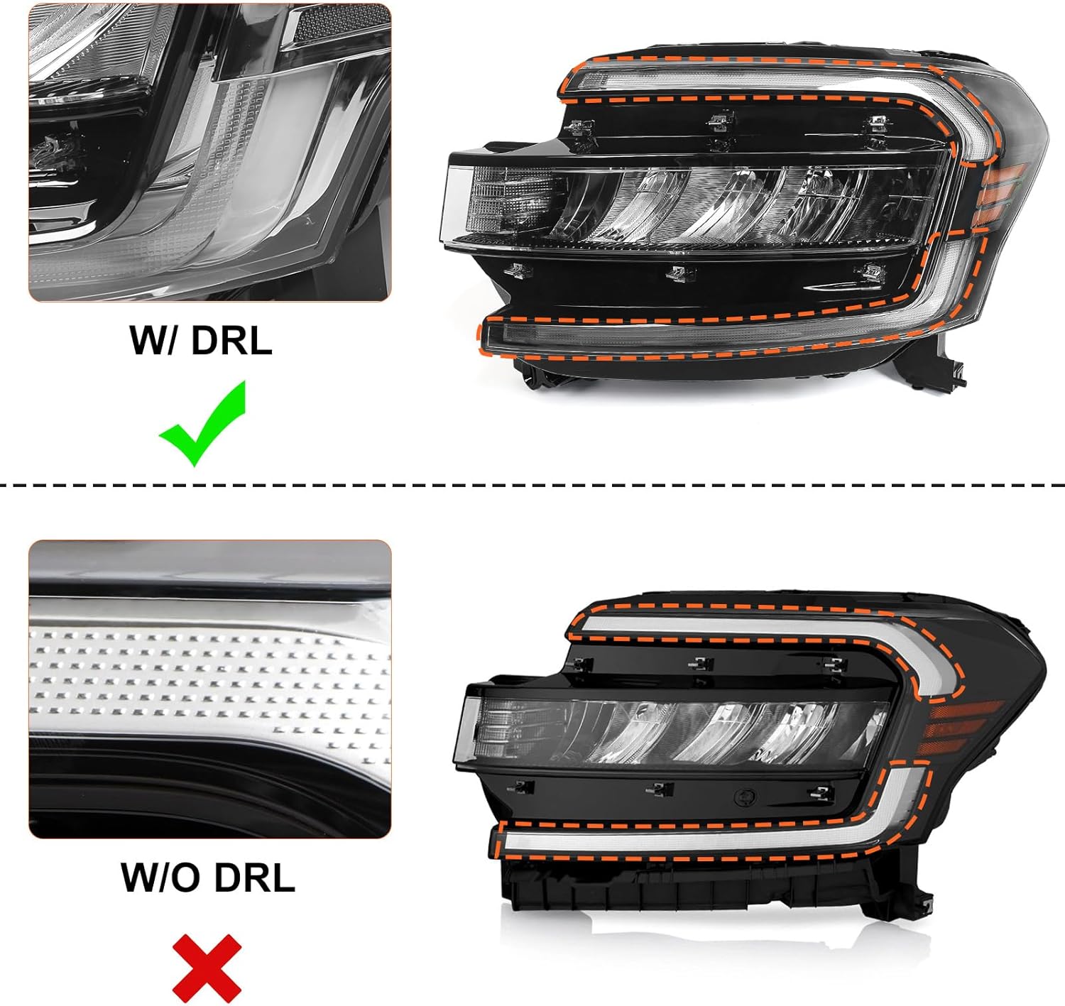 FIONE FULL LED Headlight Assembly w/DRL Compatible with Ford Expedition 2022 2023 2024 Black Housing Headlamp Front Light Left Driver Side LH