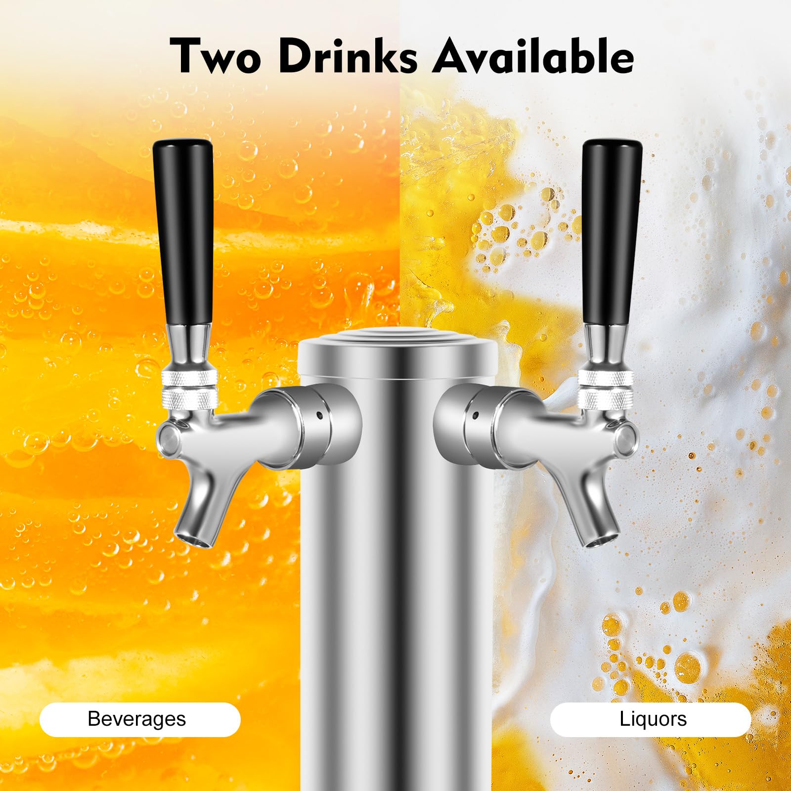 Dispensador de bebidas de acero inoxidable con 2 grifos, para cerveza, color plateado