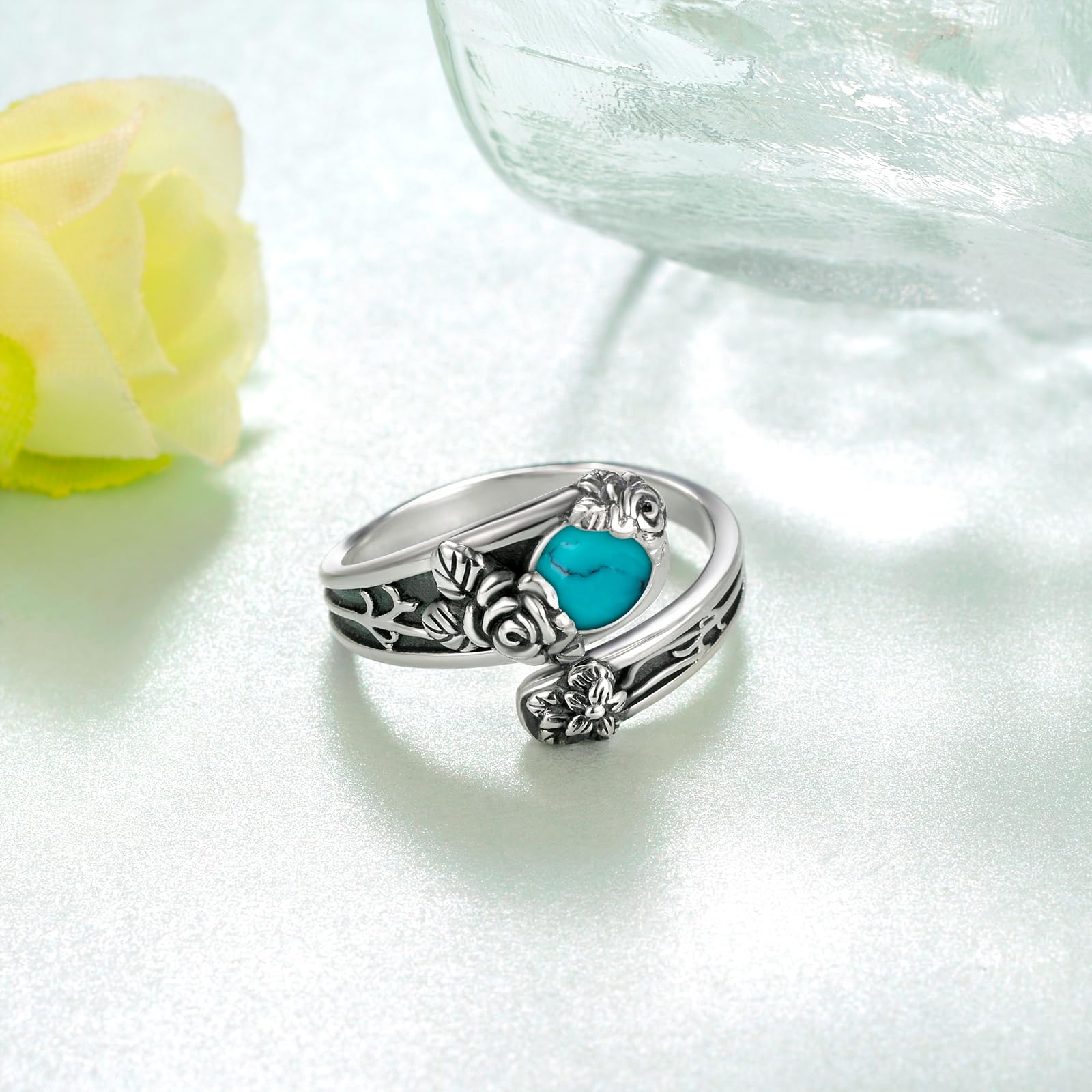 Anillos Cuchara Plata Esterlina Turquesa Anillos Pulgar Vintage para Mujeres