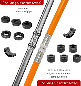 Hydraulic Crimping Pliers,Press Tool Plumbing,Includes 5 Copper Tube Crimping Dies: 12, 15, 18, 22, 28mm, Suitable for Copper Tube Crimping, Plus 4 PEX-AL-PEX Tube Dies: 16, 20, 26, 32mm.