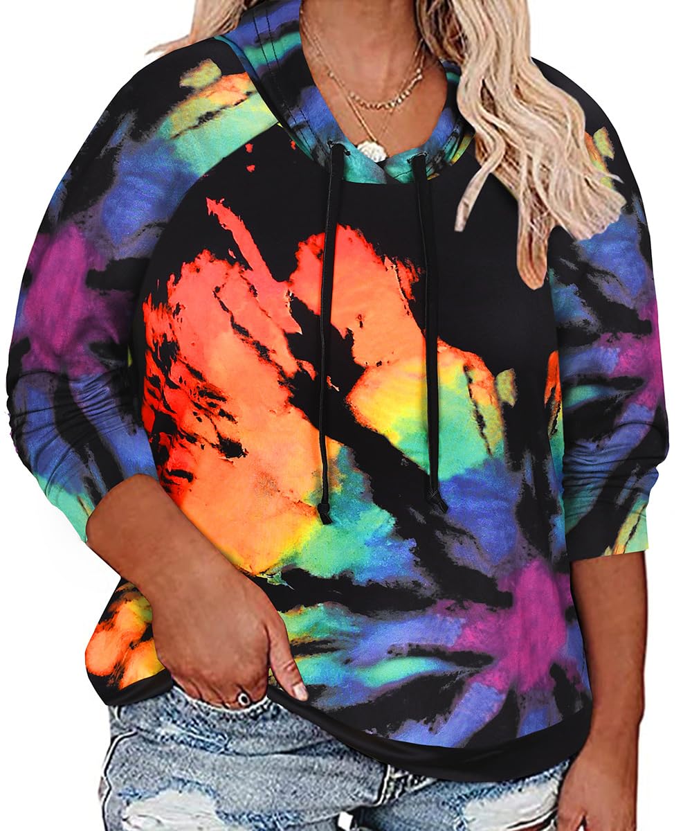 RITERA Women's Plus Size Hoodies Tie Dye Hoodie Long Sleeve Sweatshirts Drawstring Pullover Casual Sweater top L-5XL