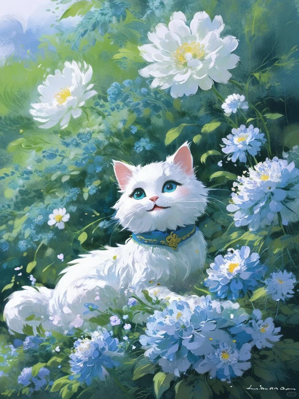 Henypt Cross Stitch Kit Cats and Flowers Animal DIY Needlepoint Set for Beginners The Elderly with Accessories Handmade DIY/Gifts 14CT 50x70cm