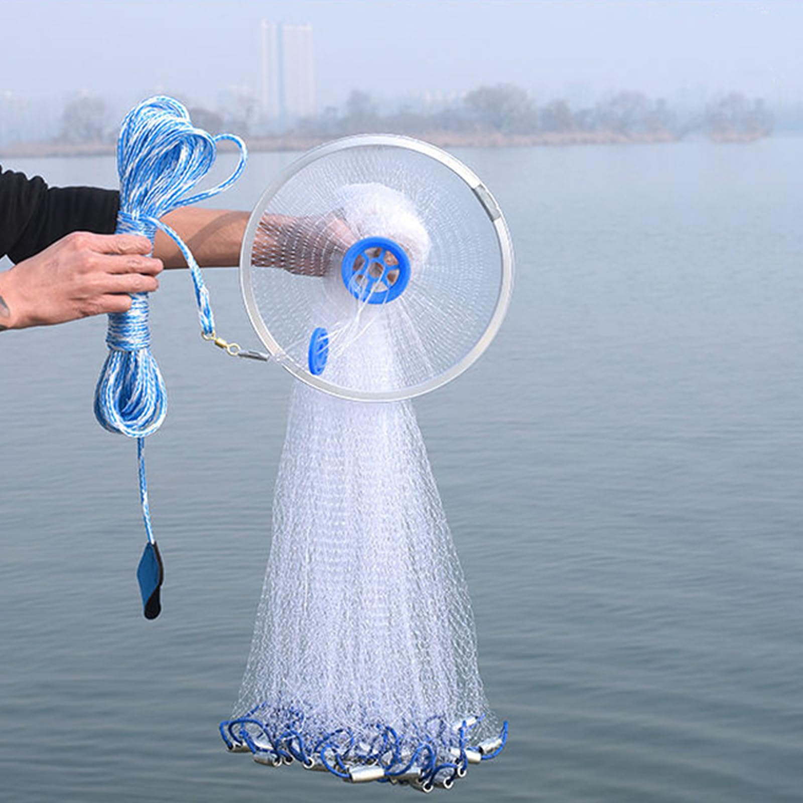 Lawaia Nylon Kescher Angeln Hand Überwurf Fischernetz Nylon-Monofilament für Fischfalle Tragbares Köderfischsenke Handwurf Angeln Mesh mit Handseil Angelausrüstung Wurfnetz Zum Fis