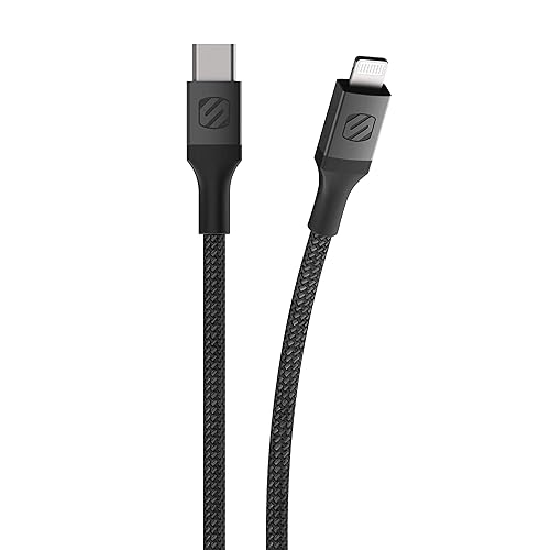 Scosche Ci4B4SG-SP Strikeline Sync - Cable de carga trenzado para dispositivos Lightning y USB-C, 4 pies, color gris espacial Negro