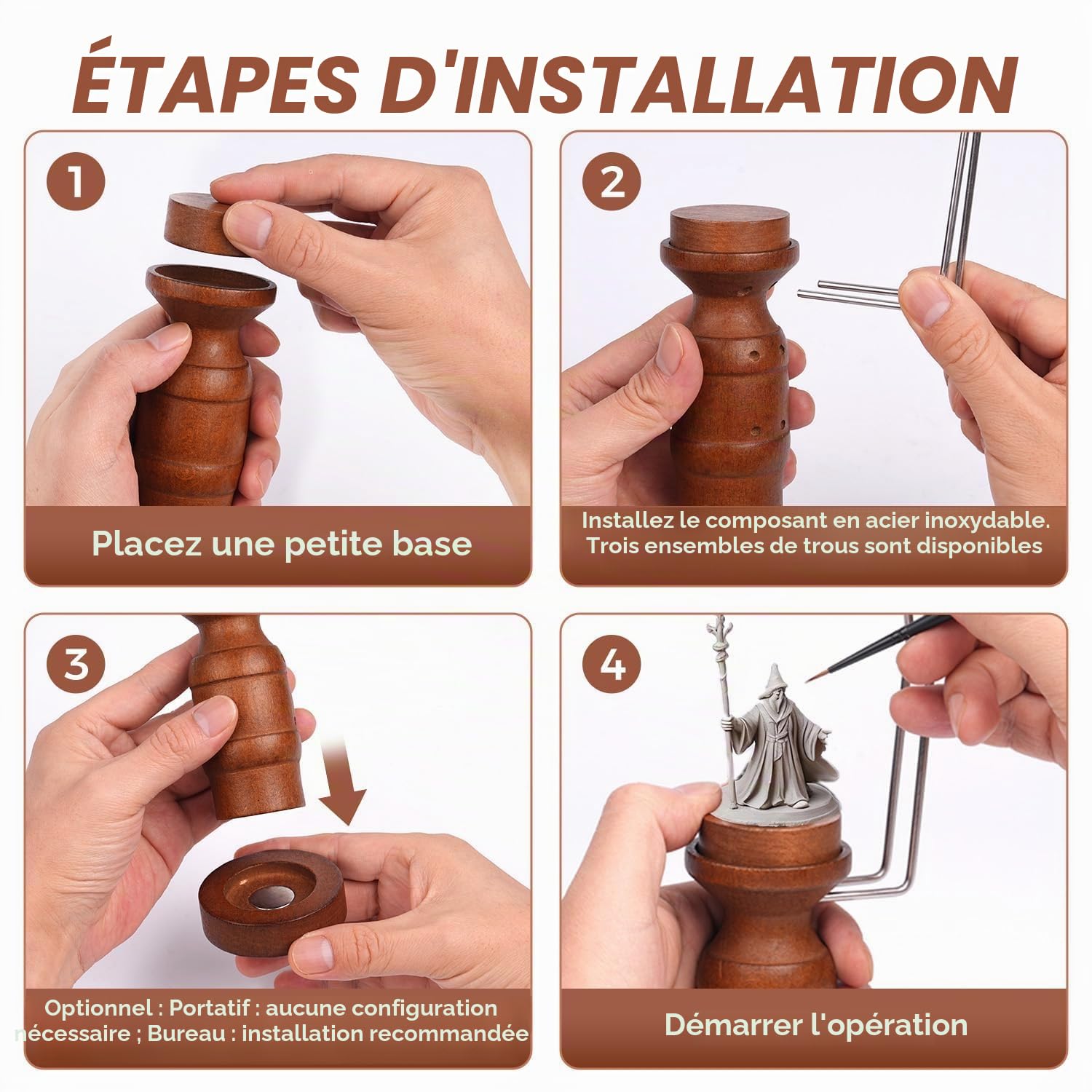 Golden Maple Poignée de peinture miniature – Support rotatif à 360 degrés pour miniatures de table, modèles fantaisie, kits pour peinture acrylique et détails