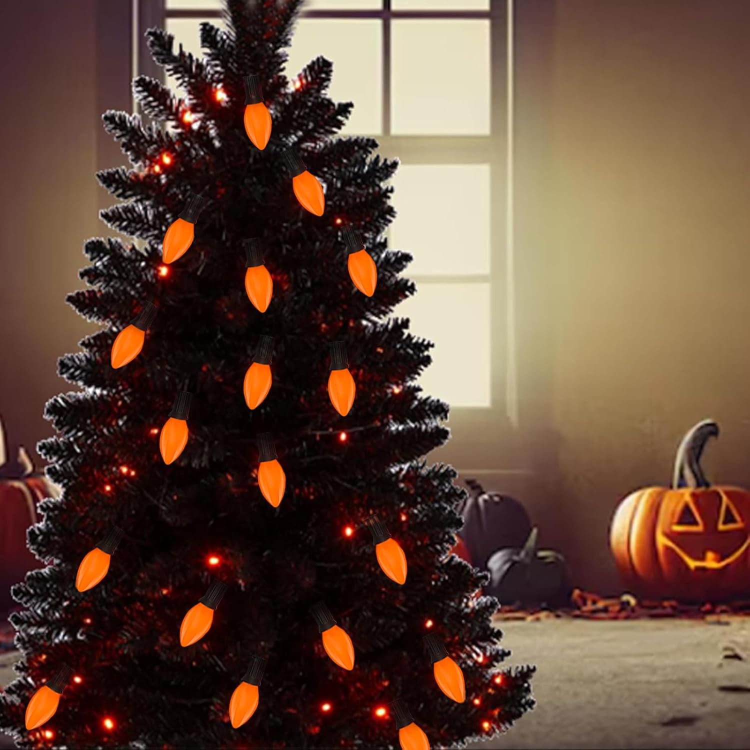C9 Orange Replacement Light Bulbs, 25 Pack Ceramic Orange Bulb Christmas Light Bulbs for Outdoor Patio String Lights Halloween Decorations Party Yard Decor, E17 Intermediate Base- 7 Watts