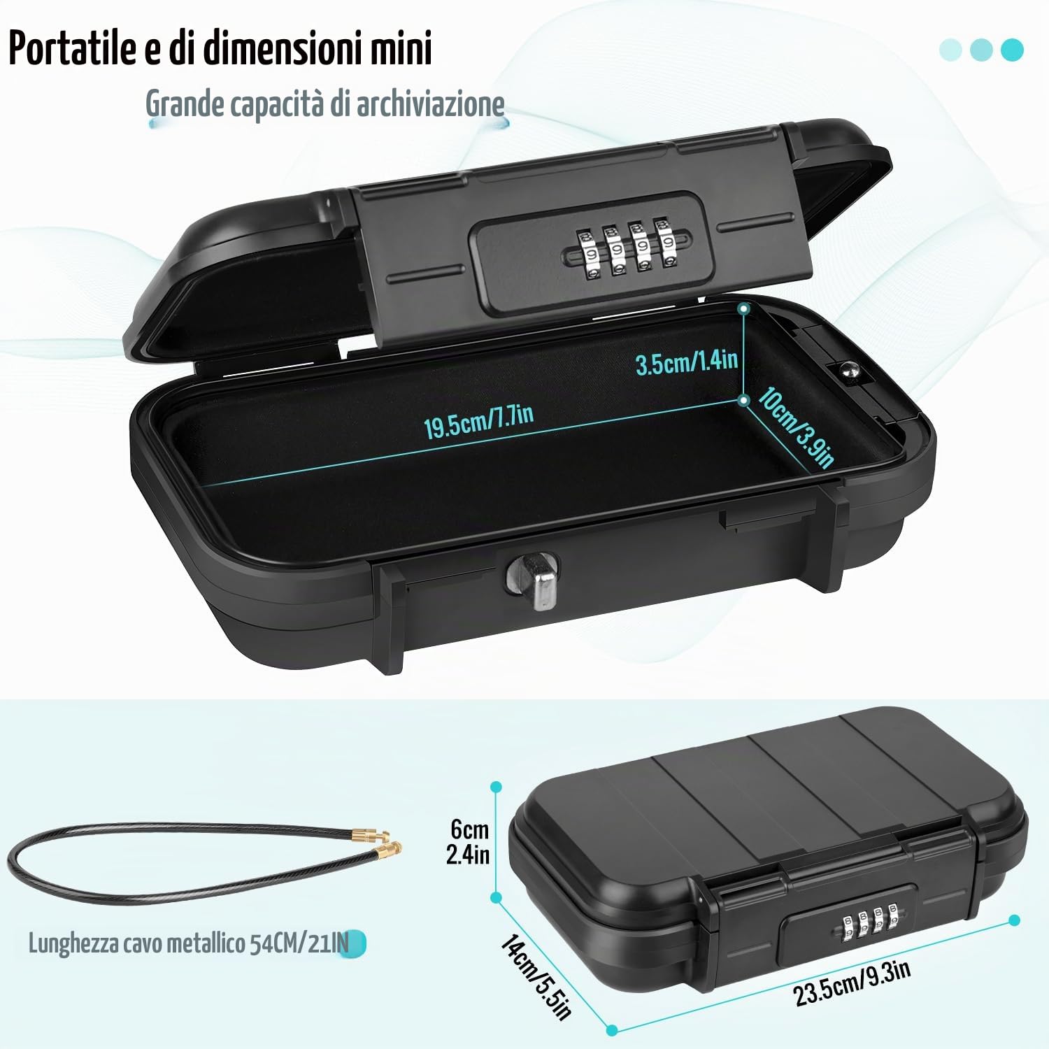 Cassaforte portatile, cassetta di sicurezza sicura mini cassetta di sicurezza da viaggio impermeabile antifurto con cavo metallico rimovibile, cassaforte di sicurezza per casa, ufficio, hotel,