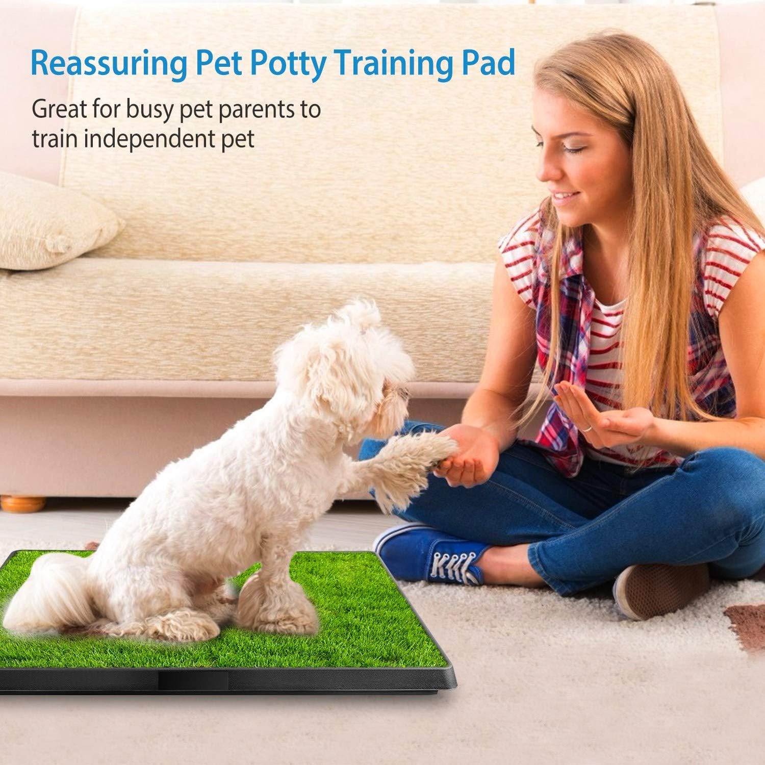 Moclever Dog Grass Pee Pad with Tray – 25"x20" Indoor & Outdoor Dog Potty Trainer, 3-Layer System with Drawer, Fake Grass Pad for Small & Medium Dogs