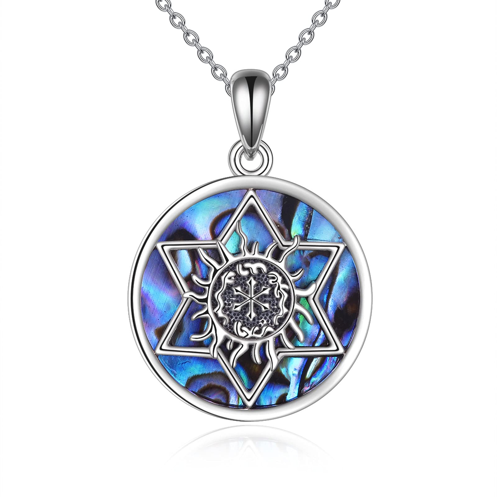 POPLYKESterling Silver Seal of Solomon Six-Pointed Star Protection Powers Talisman Abalone Pendant Necklaces Jewelry