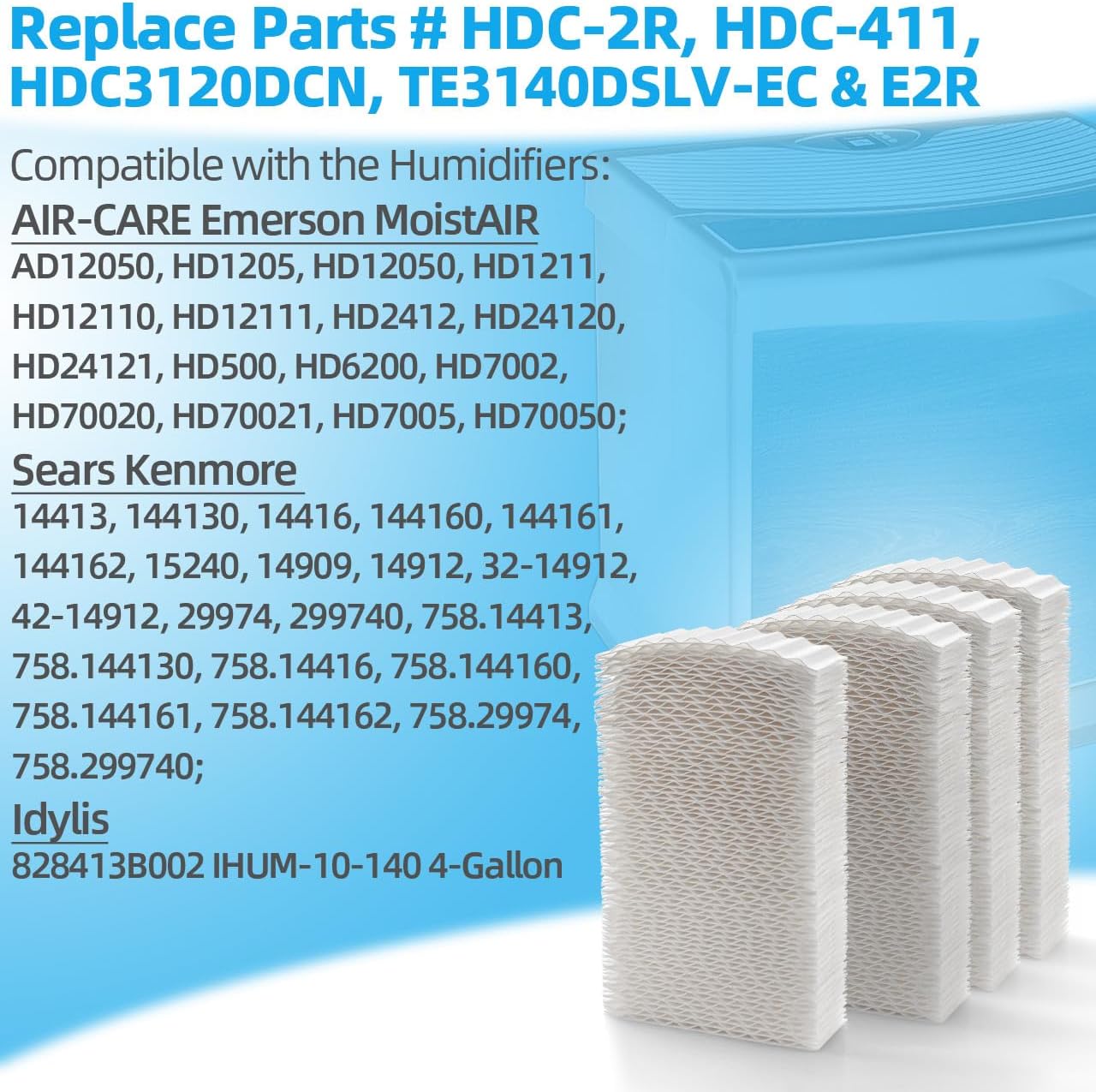 Alocs HDC411 Humidifier Super Filter Wick Replacement Compatible with AIR-Care Essick Air HDC3120DCN Kenmore 32-14912 42-14912 Humidifiers (4 Pack)
