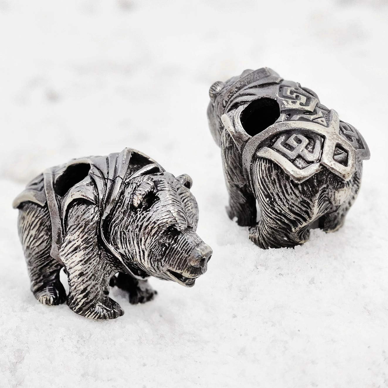 СooB EDC Paracord Bead, Knife Lanyard Bead, Beard Bead, Pendant Animals Collection. Metal Hand-Casted Paracord Beads Charms for Paracord Lanyards Bracelets 1Pcs/Lot (Wild Bear Grizzly Silver)