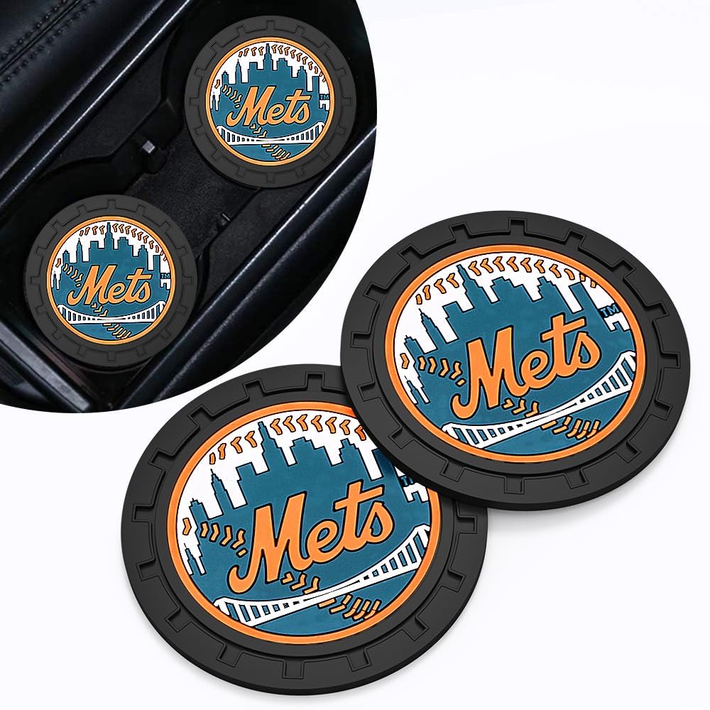 Car Cup Holder Coasters for New York Mets Baseball Fans, Silicone Non-Slip Car Coasters for Car Cup Holder,Car Interior Accessories, NY Mets