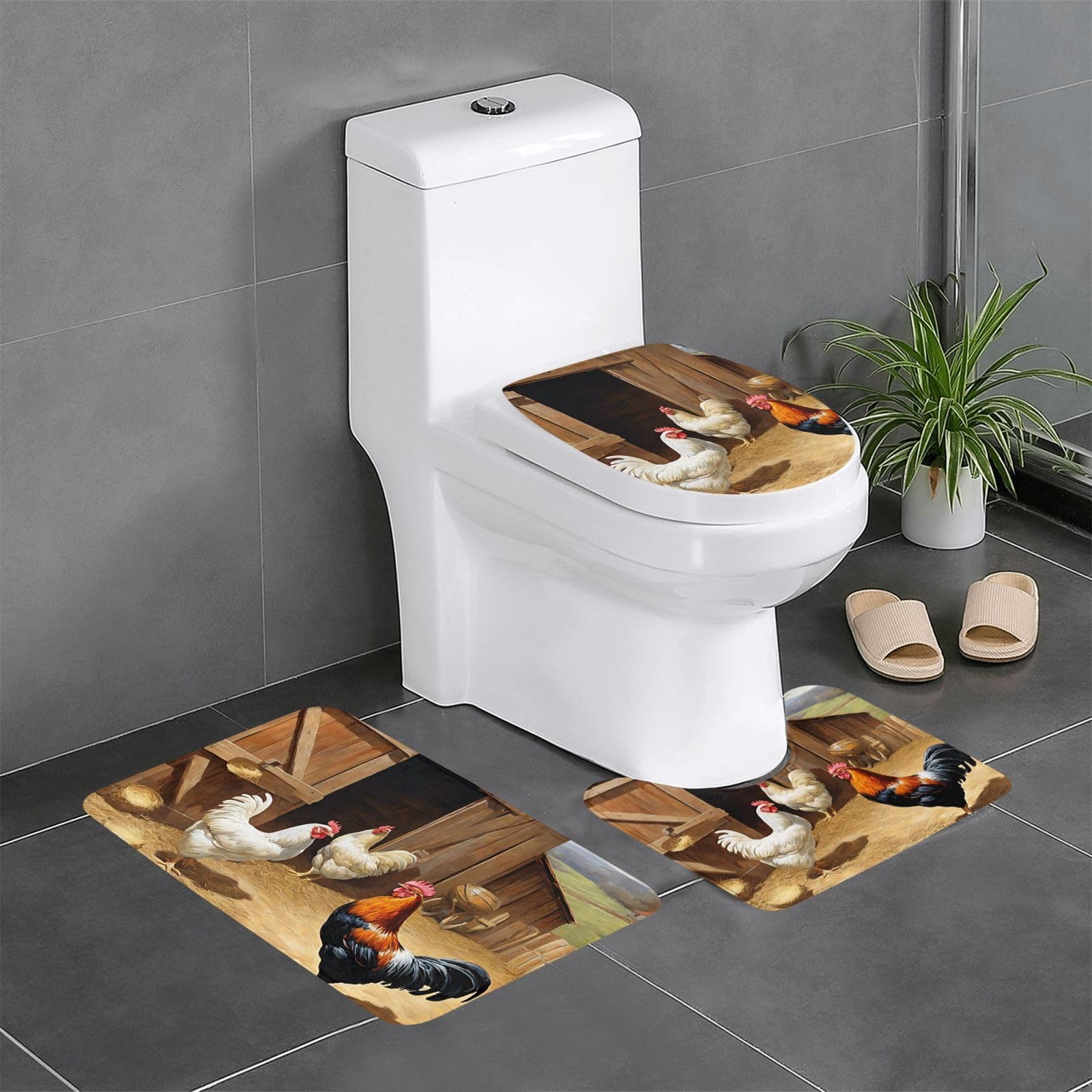 Tapis de salle de bain antidérapant motif poule pour une ambiance de campagne authentique