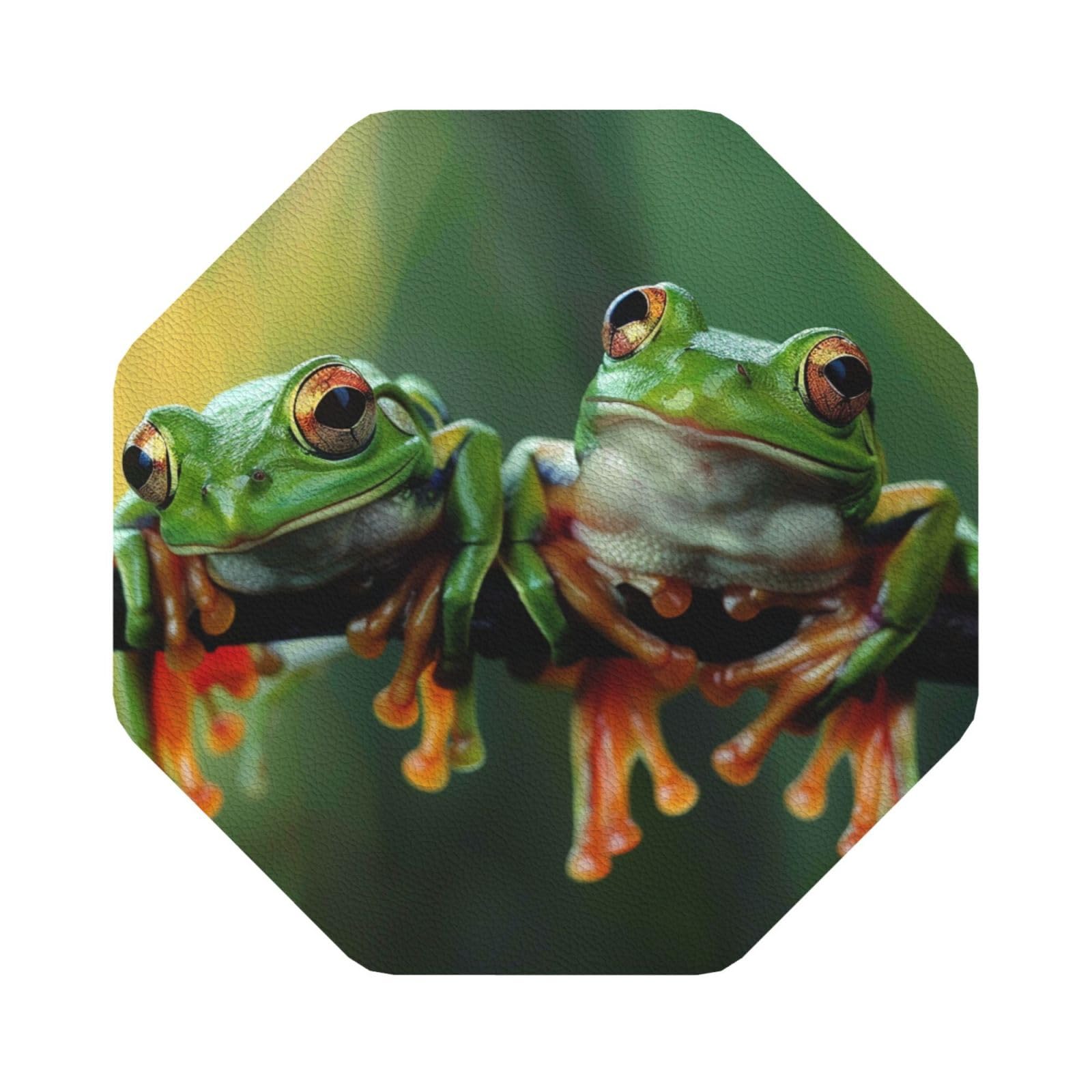Funny Frogs Print Leather Coaster Set of 6, Octagon Coasters Table Decorative Coffee Cup Beverage Coasters Wine Beer Bar Coasters for Hot Drinks Table Protection