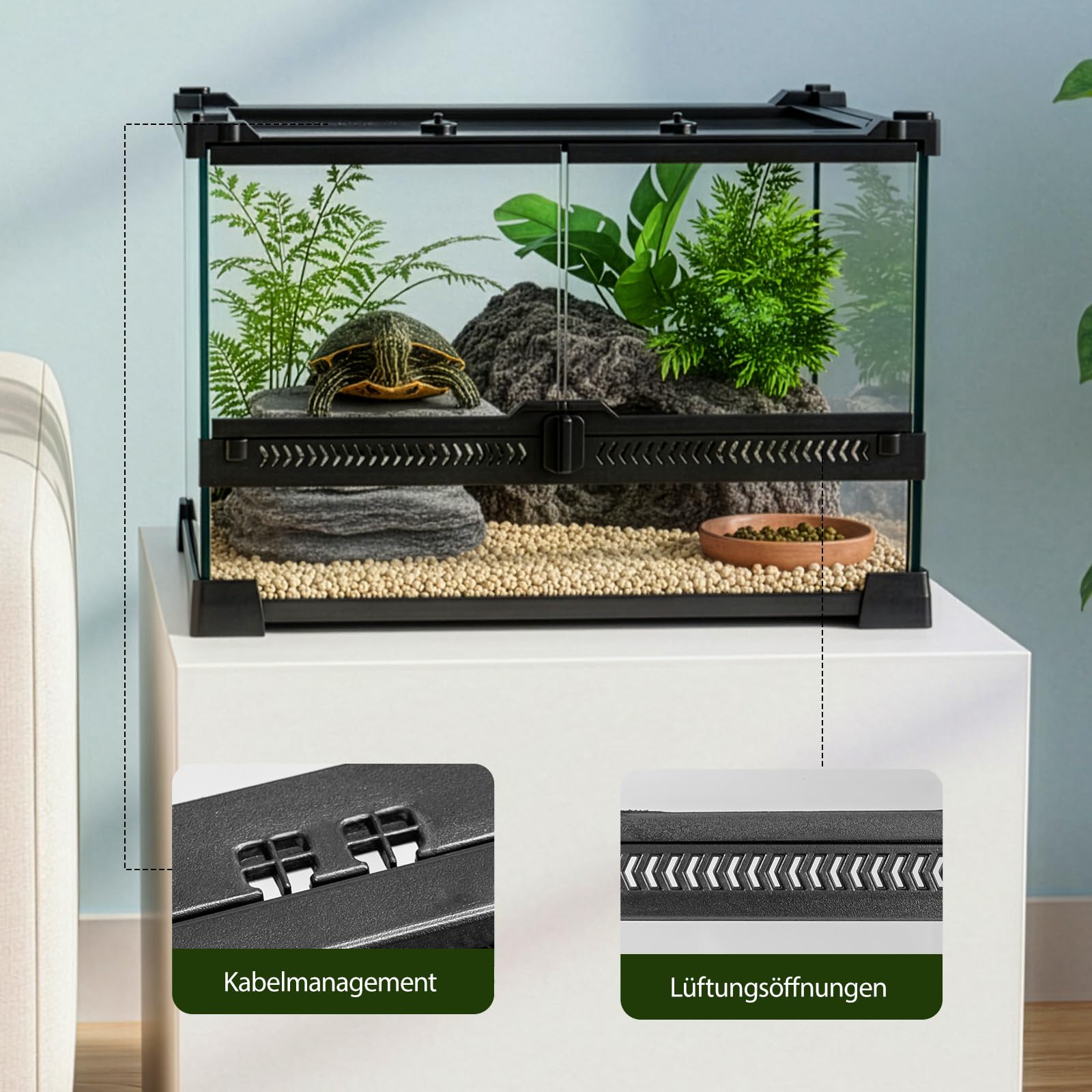 Glas-Reptilien-Terrarium, Insektenzucht-Tank, Vivarium-Lebensraum für Eidechsen, Hornfrösche, Schlangen und Spinnen, Reptilien-Glasterrarium für Amphibien (Horizontal)