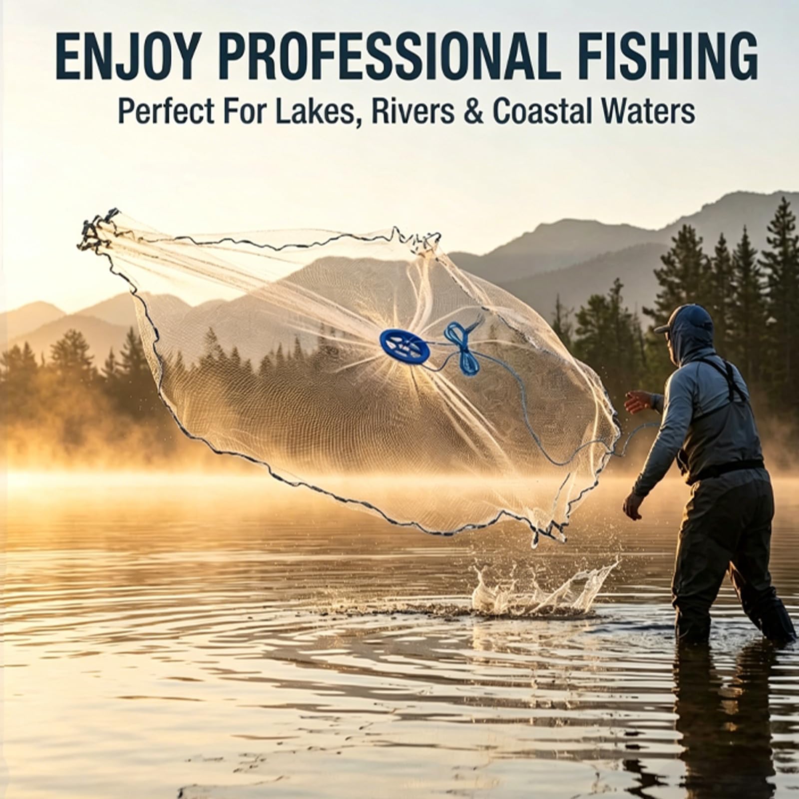 Red de Pesca de Mano, Trampa de Red de Pesca portátil para Exteriores, Fabricada en Nylon monofilamento Moldeado a Mano con Trampa para señuelos para línea de Mano (2,4 m)