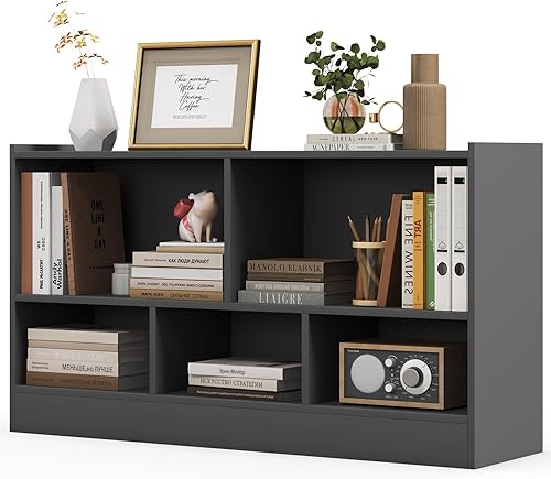 LOKO Estantería de 2 niveles y 5 cubos, gabinete de almacenamiento abierto, estante de madera para exhibición, estantería multiusos para sala de