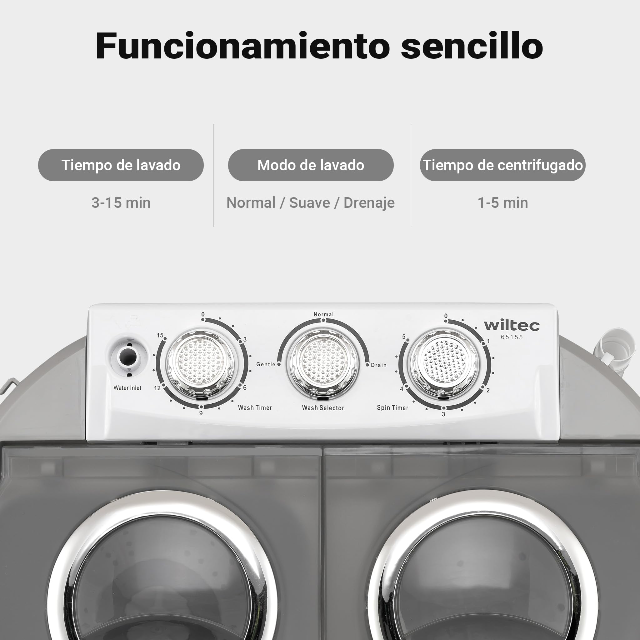 Wiltec Lavadora de camping portátil de doble tina 230 W 3 kg lavado y 2 kg centrifugado con temporizador mini lavadora compacta para camping, pisos pequeños, cubeta doble para lavado y centrifugado