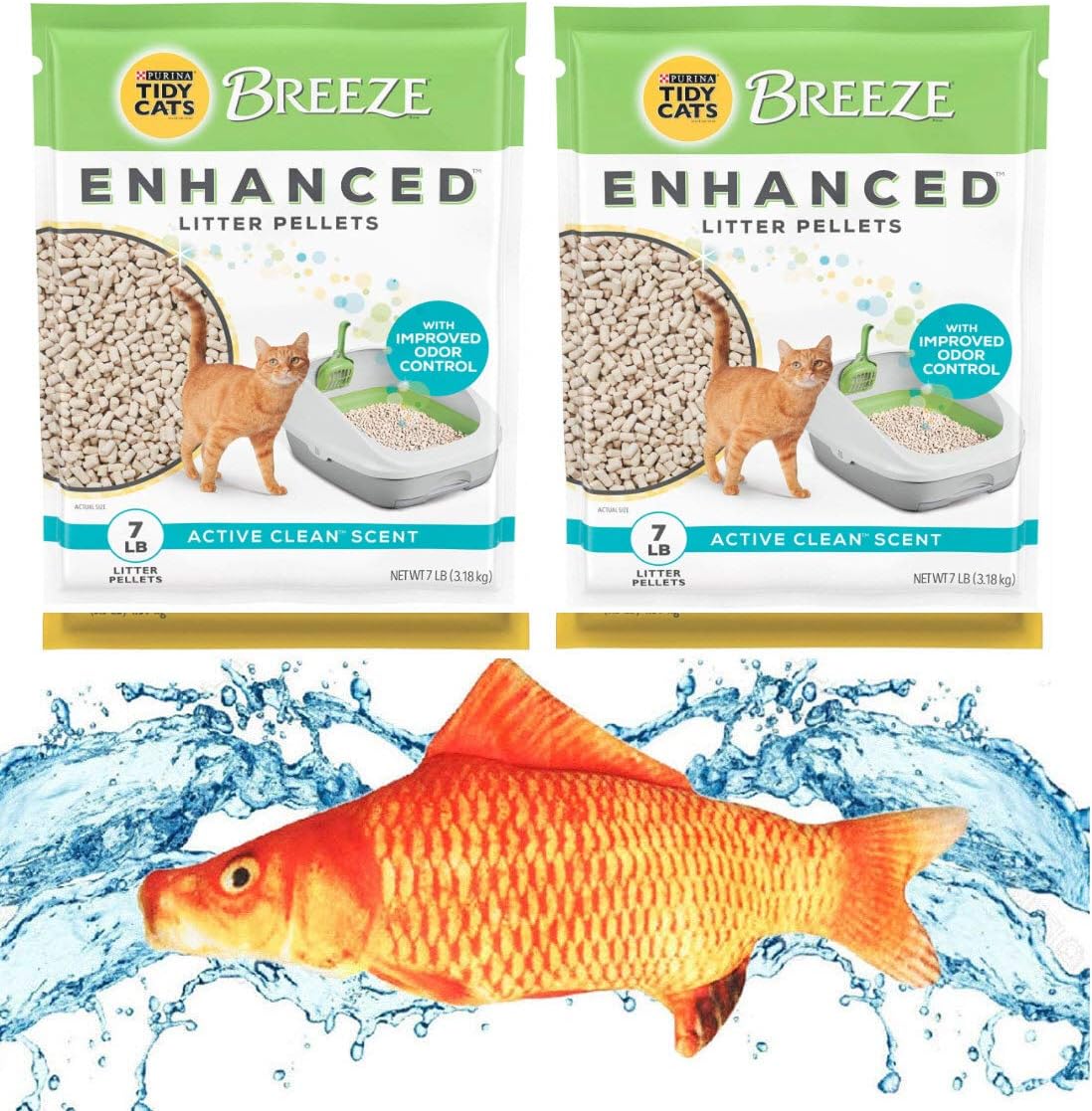 Kitti Variety Pack Bundle Including a 7.5" Triple Strength Catnip Toy and Tidy Cats Breeze Enhanced Pellets (2) 7lb Bags.