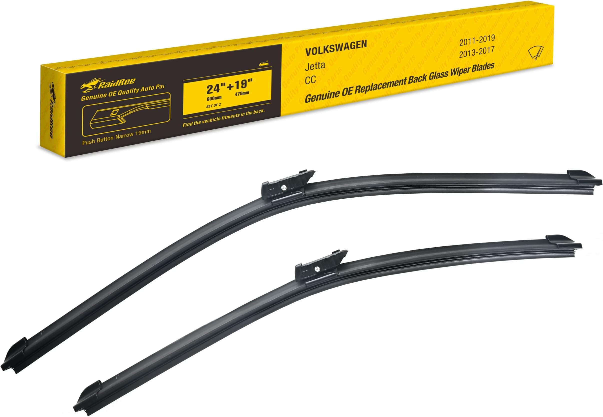 Oem Windshield Wipers Blades Replacement for VW Jetta 2011-19 CC 13-17 Passat 12-18 Front Windshield Wipers for My Car,Automotive Replacement Windshield Wiper Blade 24"+19"