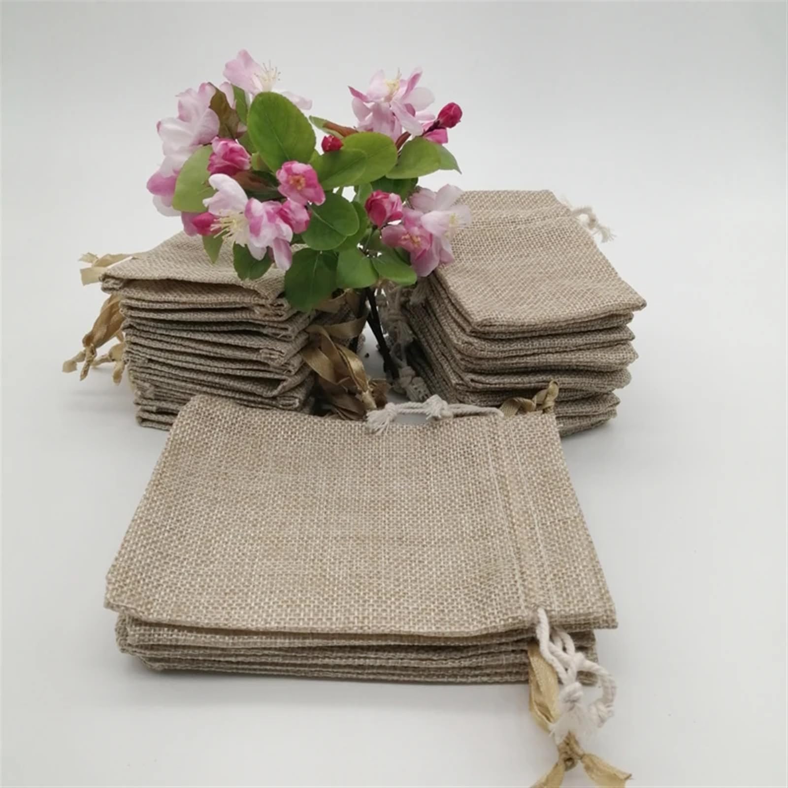 Sacchetti Confetti Matrimonio Nastro di seta Borsa regalo in cotone Sacco lino Sacchetti iuta con coulisse Tessitura in mussola(Cotton Rope,20x30cm)