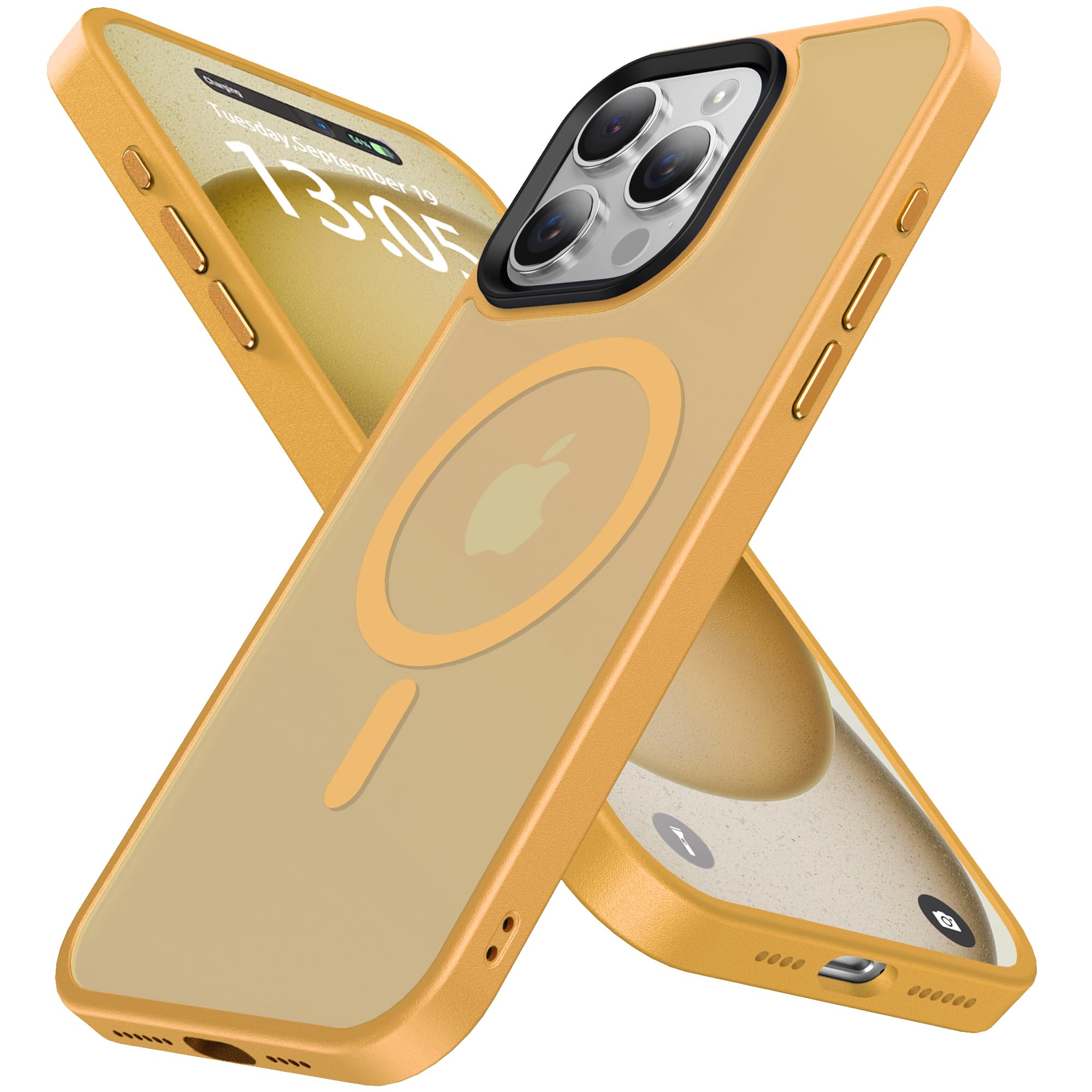 shehemeMagnetic for iPhone 15 Pro Max Case,with 3 Lens Protectors [Compatible with MagSafe] [Military-Grade Protection] Shockproof Translucent Matte Case for 15 Pro Max Case 6.7",Yellow