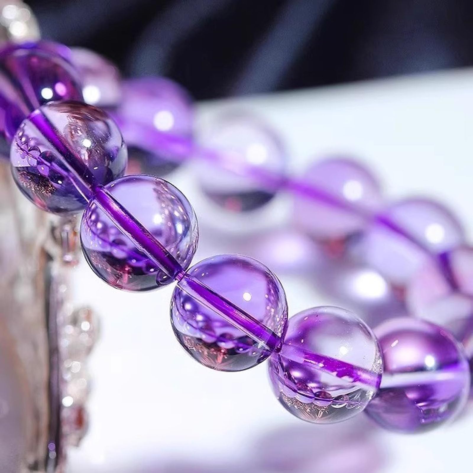 10~10.8mm, Armbänder mit natürlichen Amethystperlen, Armbänder aus natürlichem Kristallstein für Frauen und Männer, dehnbares Statement-Schutzarmband, Charm-Perlenarmbänder für Paare