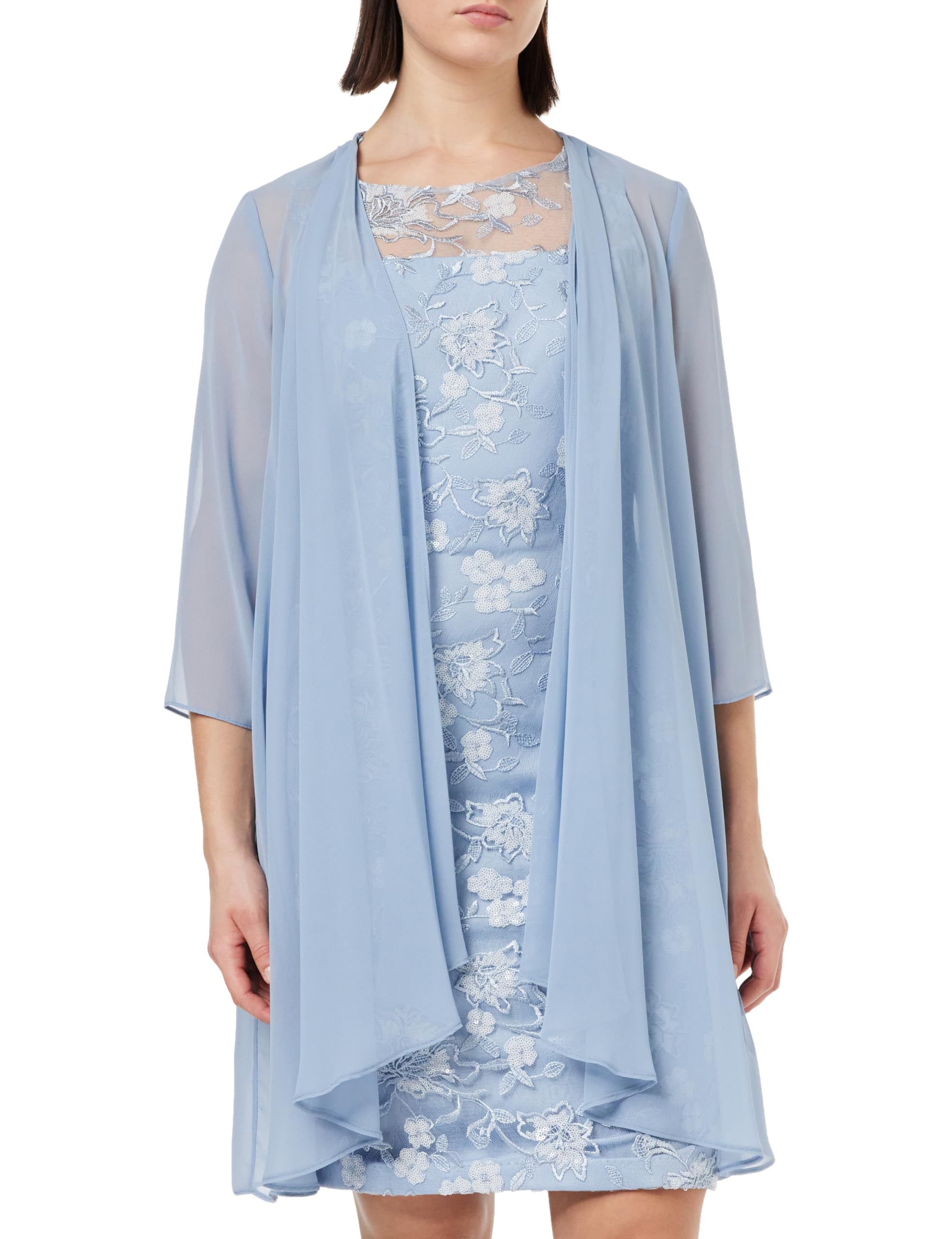 Gina Bacconi Women's Light Blue Embroidered Dress With Matching Chiffon Jacket, 12