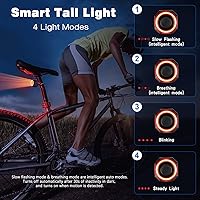 Vista 3 de WSDCAM Luz trasera inteligente con alarma de bocina, encendido/apagado automático USB C recargable impermeable luz trasera para bicicleta