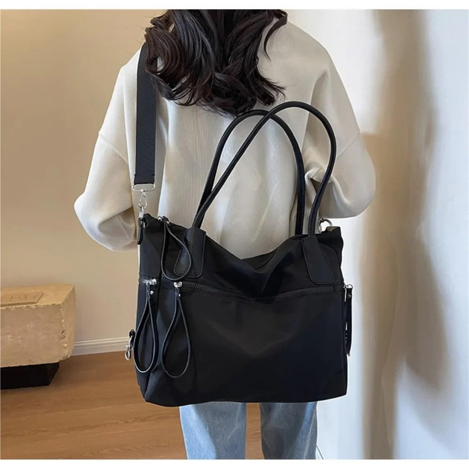 Bolsa De Lona para Mujer Bolso de Lona de Nailon for Mujer, Bolso de Mano Informal de otoño e Invierno, Bandolera de Hombro Grande Bolsas De Tela De Lona Ligera(Coffee)